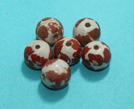20 Pcs Ceramic Round Beads 20mm Brown - Brown / Ceramic / Round