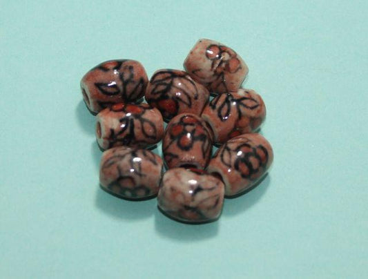 50 Pcs Ceramic Oval Beads 16x13 mm Brown - Brown / Ceramic / Oval