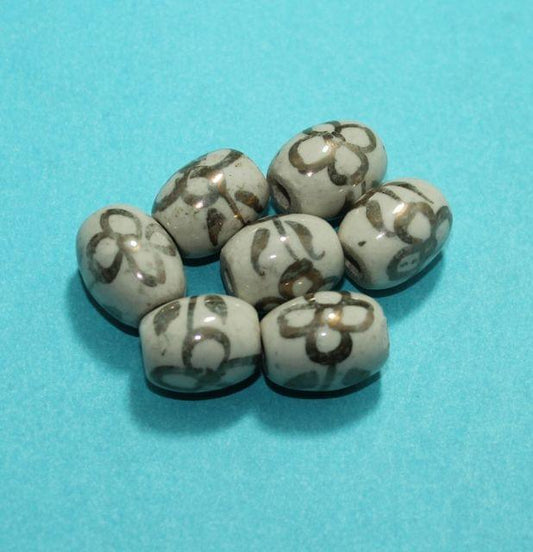 50 Pcs Ceramic Oval Beads 19x15 mm - White / Ceramic / Oval