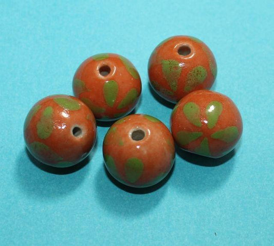 20 Pcs Ceramic Round Beads 12mm - Brown / Ceramic / Round