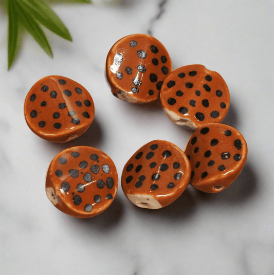 10 Pcs, 18x7mm Ceramic Flat Round Beads Brown - Brown / Ceramic / Flat Round