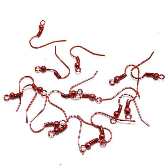 100 Pcs, Colored Earring Hooks - Red / Iron