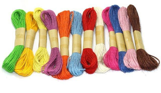 12 Multicolored Natural Jute Thread Twine Cord 2mm - MultiColor / Thread / 2mm