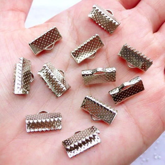 13mm Ribbon Clamp Crimp Ends - Silver / 13mm / 20 Pcs