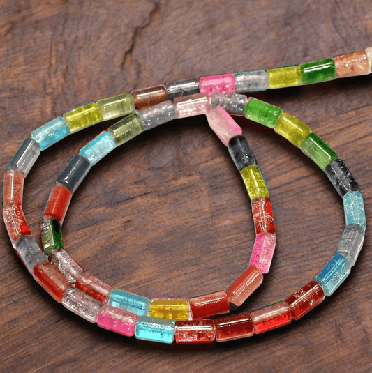 5 Strings Crackle Tube Beads Assorted Colour 4x8 mm - MultiColor / Glass / Tube