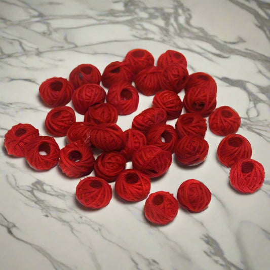 Cotton Thread Round Beads 12x8 mm - 50 Pcs / Cotton / Red