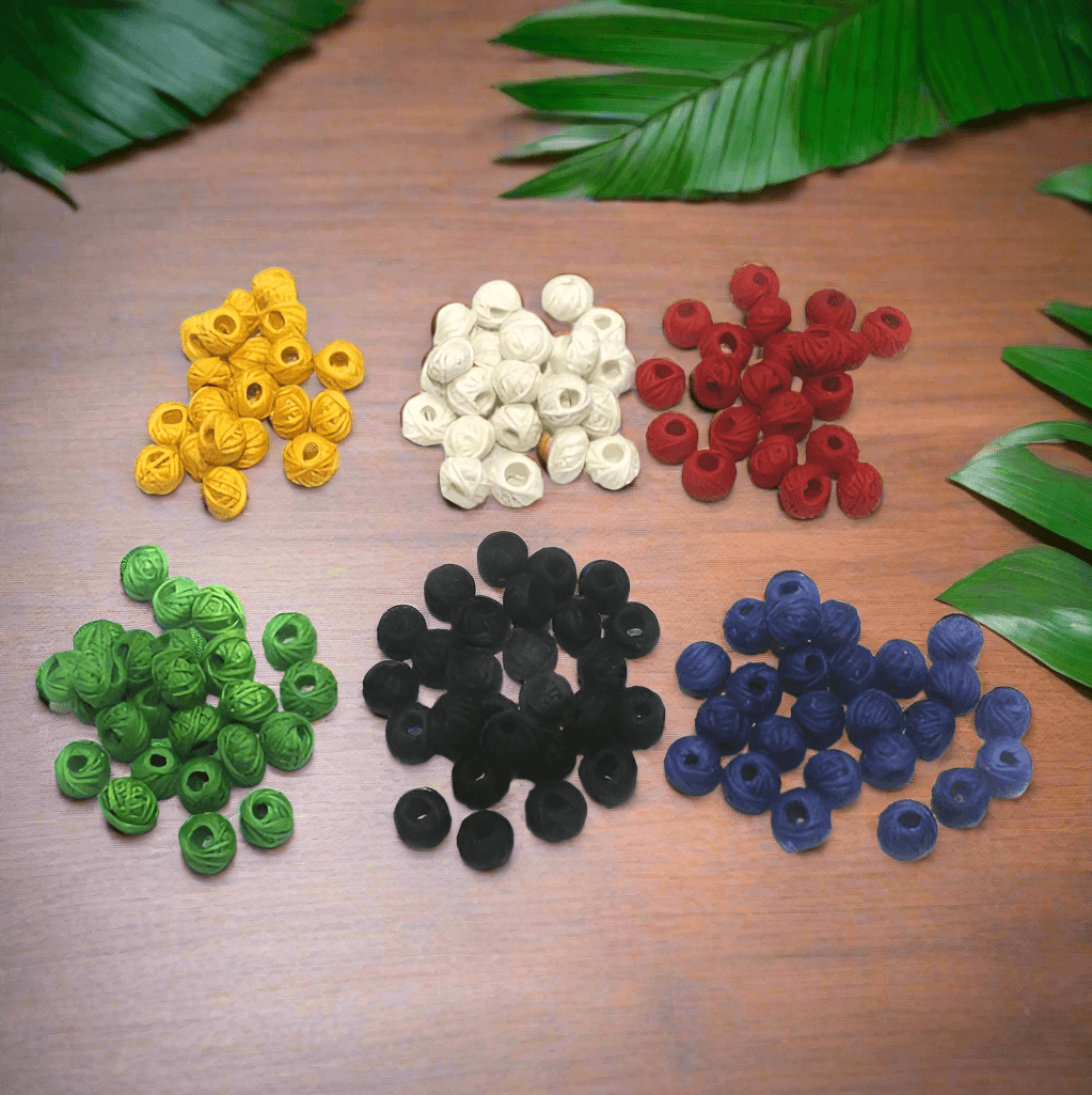 150 Pcs. Cotton Thread Round Beads 6 Color Combo 12x8 mm - MultiColor / Thread
