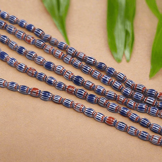 Chevron Designer Oval Beads Size 5x4 mm, Pack Of 2 String - MultiColor / Glass / Round