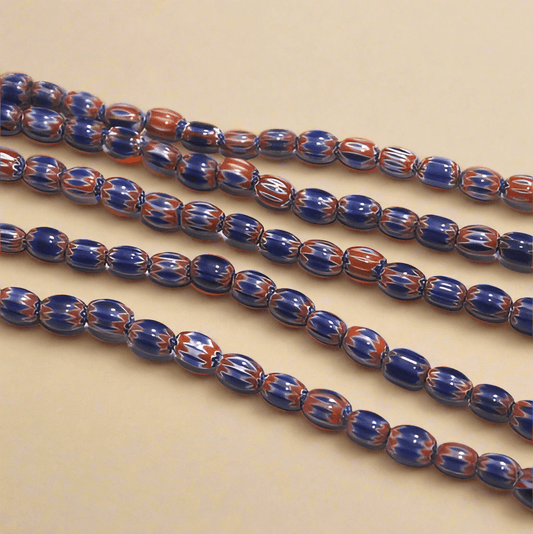 Chevron Designer Oval Beads Size 6x4 mm, Pack Of 2 String - MultiColor / Glass / Round