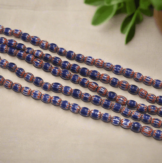 Chevron Designer Oval Beads Size 6x5 mm, Pack Of 2 StringS - MultiColor / Glass / Round