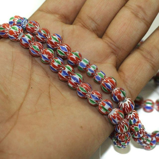 Chevron Designer Round Beads, Pack Of 2 String - MultiColor / Glass / Round
