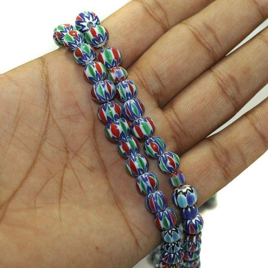 Chevron Designer Round Beads, Pack Of 2 String - MultiColor / Glass / Round