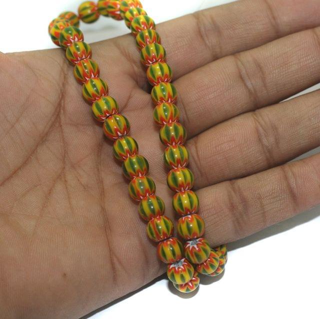 Chevron Designer Round Beads, Pack Of 2 String - MultiColor / Glass / Round