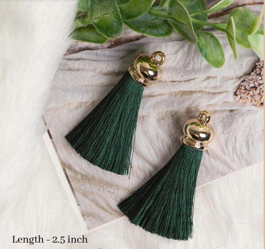 4 Pcs, 2.5 Inches Silk Thread Tassels - Black / Thread