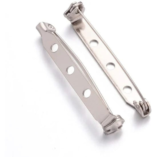 1 Inches, Brooch Backs Pins Silver Bar Back Catch Findings 3 Holes - Silver