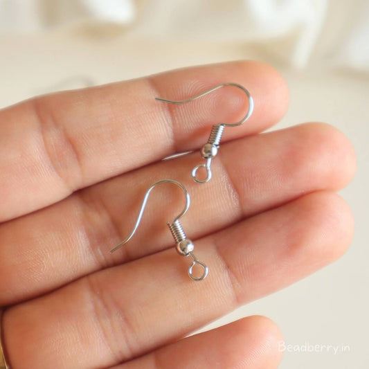 20mm Silver Plated Earring Fish Hook Coil Earwire Ear Wire - Silver