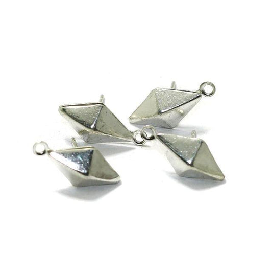 2 Pairs Post Stud Earring Findings With Closed Loop 15x7mm - Silver / 15mm / Brass
