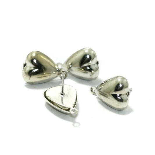 2 Pairs Post Stud Earring Findings Heart Shaped With Closed Loop 16x11mm - Silver / 16mm / Brass