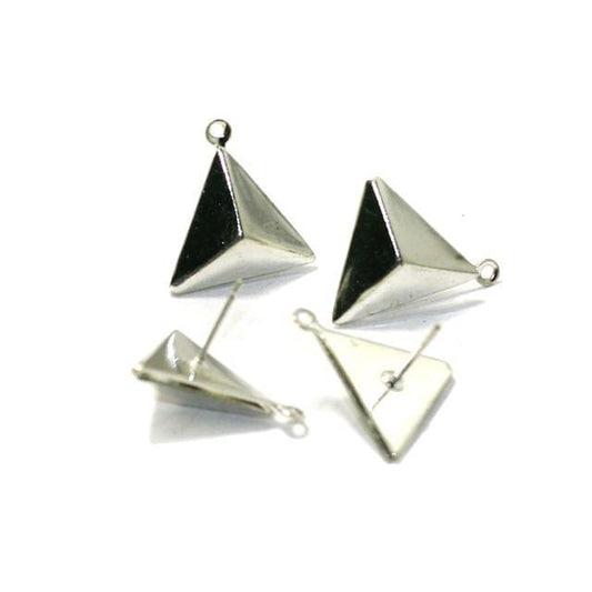 2 Pairs Post Stud Earring Findings Triangle Shaped With Closed Loop 13mm - Silver / 13mm / Brass