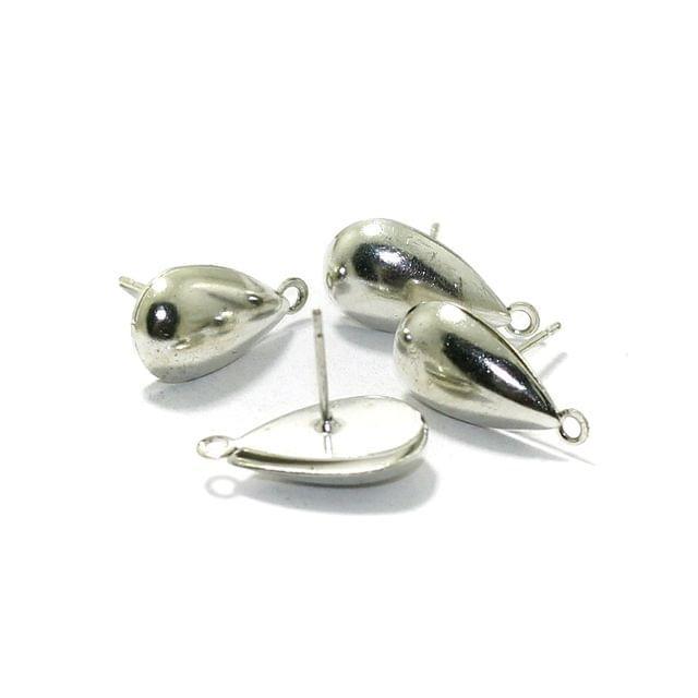 2 Pairs Post Stud Earring Findings Drop Shaped With Closed Loop 16x8mm - Silver / 16mm / Brass