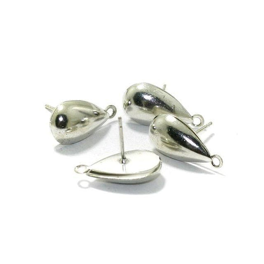 2 Pairs Post Stud Earring Findings Drop Shaped With Closed Loop 16x8mm - Silver / 16mm / Brass