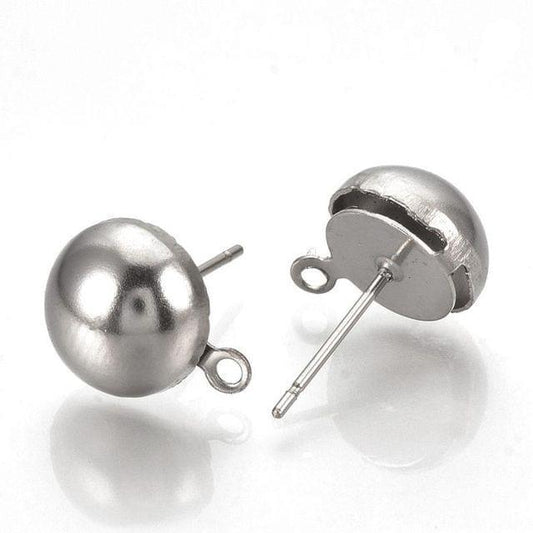 5 Pairs 10mm Half Ball With Closed Loop Earring Posts - Silver / 10mm / Iron