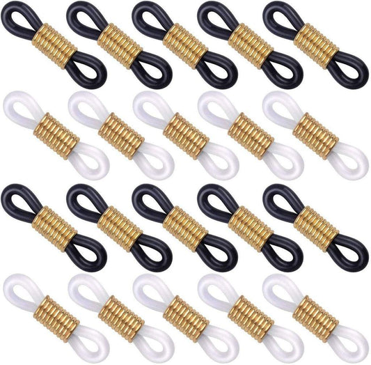 20 Pcs Eyeglass Chain Rubber Ends Gold Finish Black and White - Golden / 0.75 Inch / Rubber