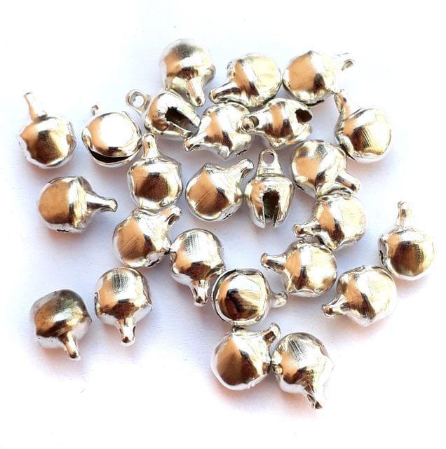 100 Pcs, 10mm Embellishments Jingle Bell Ghungroo Beads - Silver / 10mm / Iron