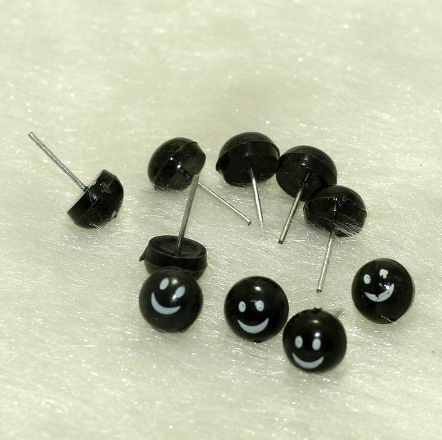 50 Pcs, 9mm Smiley Face Acrylic Earrings Studs - Black / 9mm / Acrylic