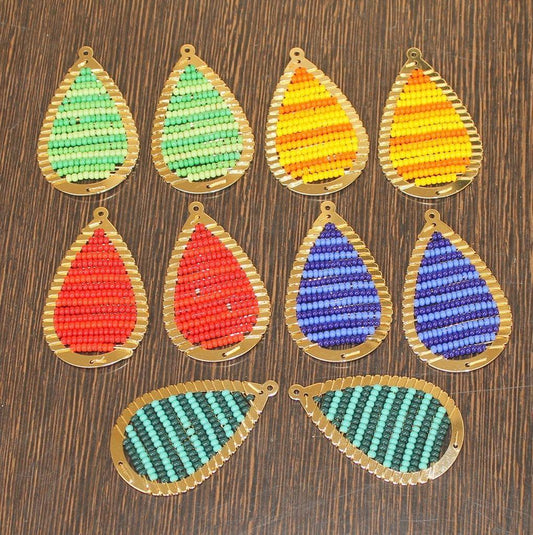 Gold Plated Miyuki Seed Beads Drop Earring Components Charms Multi 42x23mm, Pack Of 10 Pcs - Golden / Iron