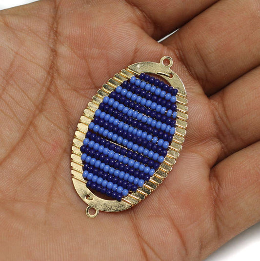 1 Pairs, 48x28mm Miyuki Beads Oval Connector and Earrings Components - Blue / 48mm / Iron