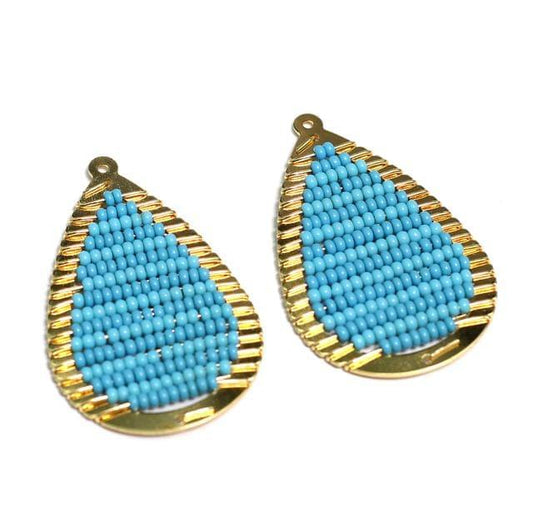 2 Pcs, 40x27mm Miyuki Beads Drop Connector and Earrings Components - MultiColor / 40mm / Iron