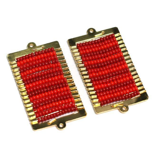 2 Pcs, 48x24mm Miyuki Beads Rectangle Connector and Earrings Components - Red / 48mm / Iron