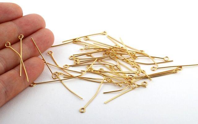 100 Pcs, 40mm Eye Pins Golden - Golden / 40mm / Iron