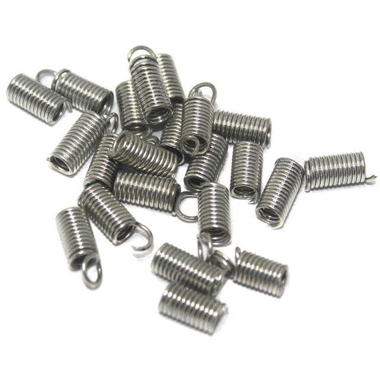 100 Pcs, 10x4mm Silver Spring Tips Cord Ends - Silver / 4mm