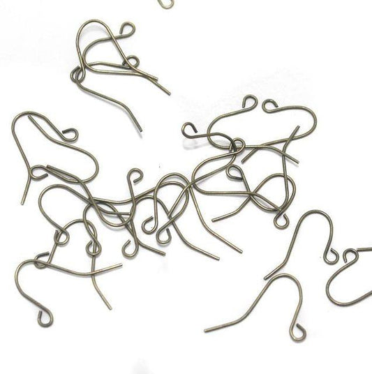 50 Pairs, 20x7 mm Earring Hooks Antique - Iron / Silver