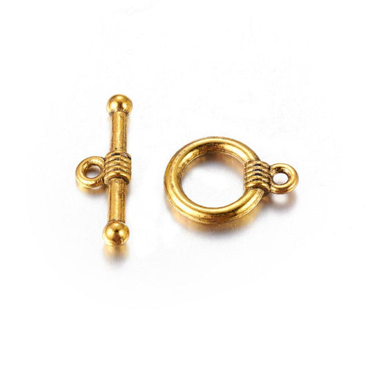 Tibetan Ring Toggle Clasps - 5 Set / Golden