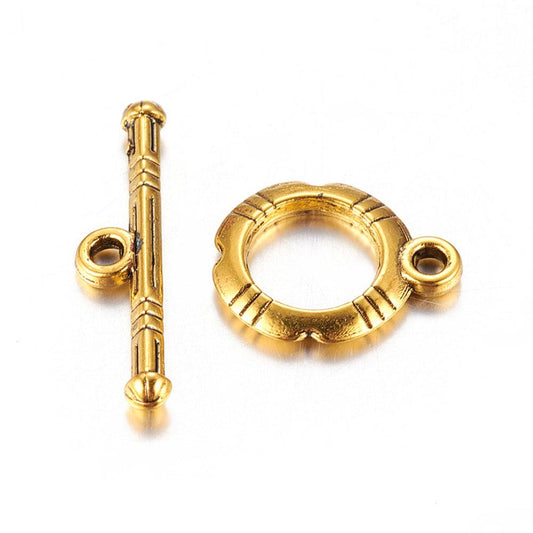 Tibetan Ring Toggle Clasps - 5 Set / Golden
