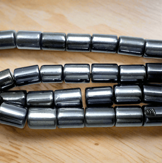 5 Strings Gun Metal Tube Beads 6 mm - Grey / Glass / Tube