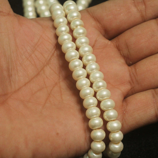 6x4mm Off White Glass Pearl Rondelle Beads - Off White / 6mm / Rondelle