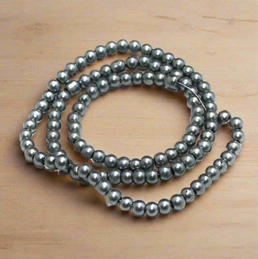 4mm Glass Pearl Beads - Grey / Glass / Round