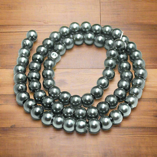 6mm Glass Pearl Beads - Grey / Glass / Round