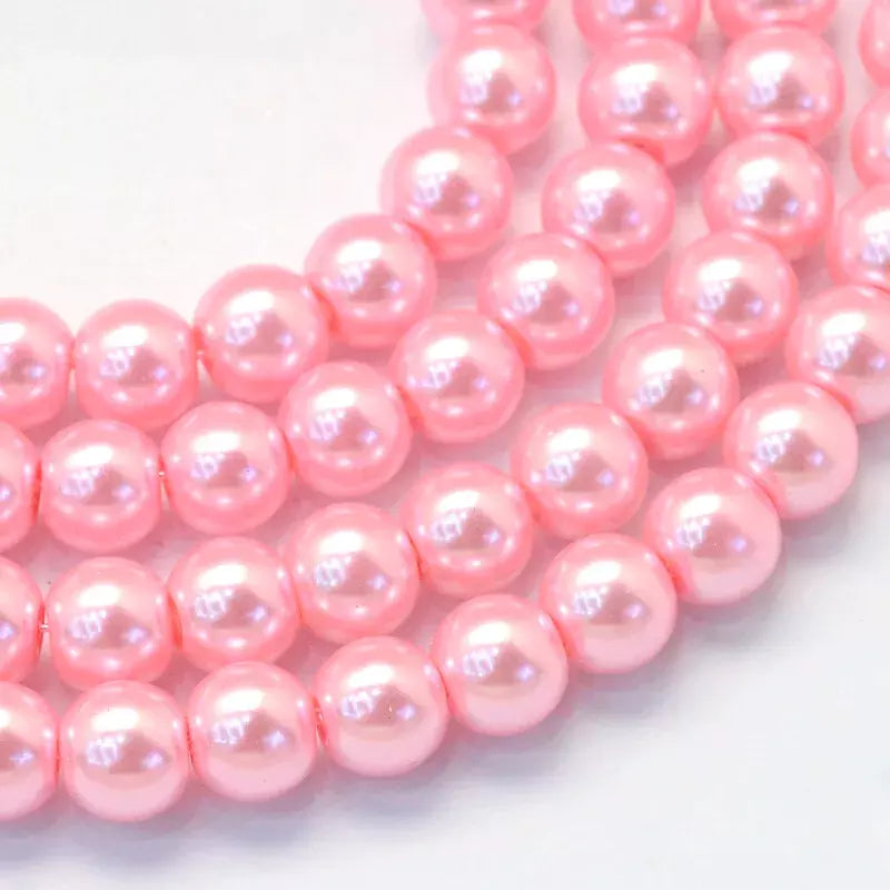 6mm, 32 Inch Colored Glass Pearl Beads Strings - Pink / 6mm / 1 String