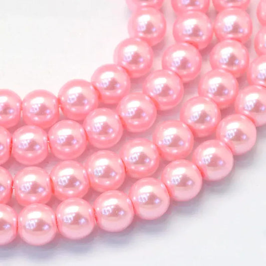 6mm, 32 Inch Colored Glass Pearl Beads Strings - Pink / 6mm / 1 String