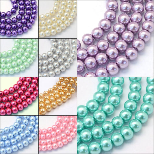 10 Strings, 6mm, 32 Inch Colored Glass Pearl Beads Mix Colors - MultiColor / 6mm / Glass
