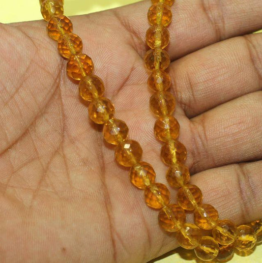 1 String Faceted Crystal Round Beads 8mm - Yellow / Glass / Round