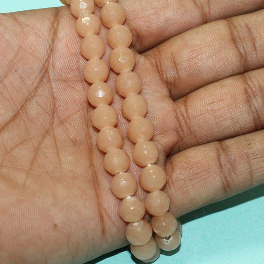 40+ Pcs, 8mm Faceted Glass Round Beads - Peach / 8mm / Round