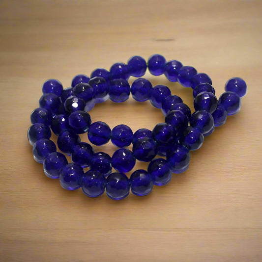 50+ Pcs, 8mm Faceted Glass Round Beads - Blue / 8mm / Round