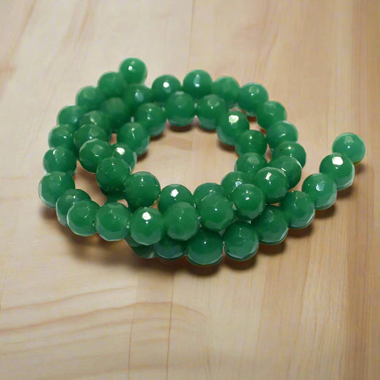 50+ Pcs, 8mm Faceted Glass Round Beads Opaque - Green / 8mm / Round
