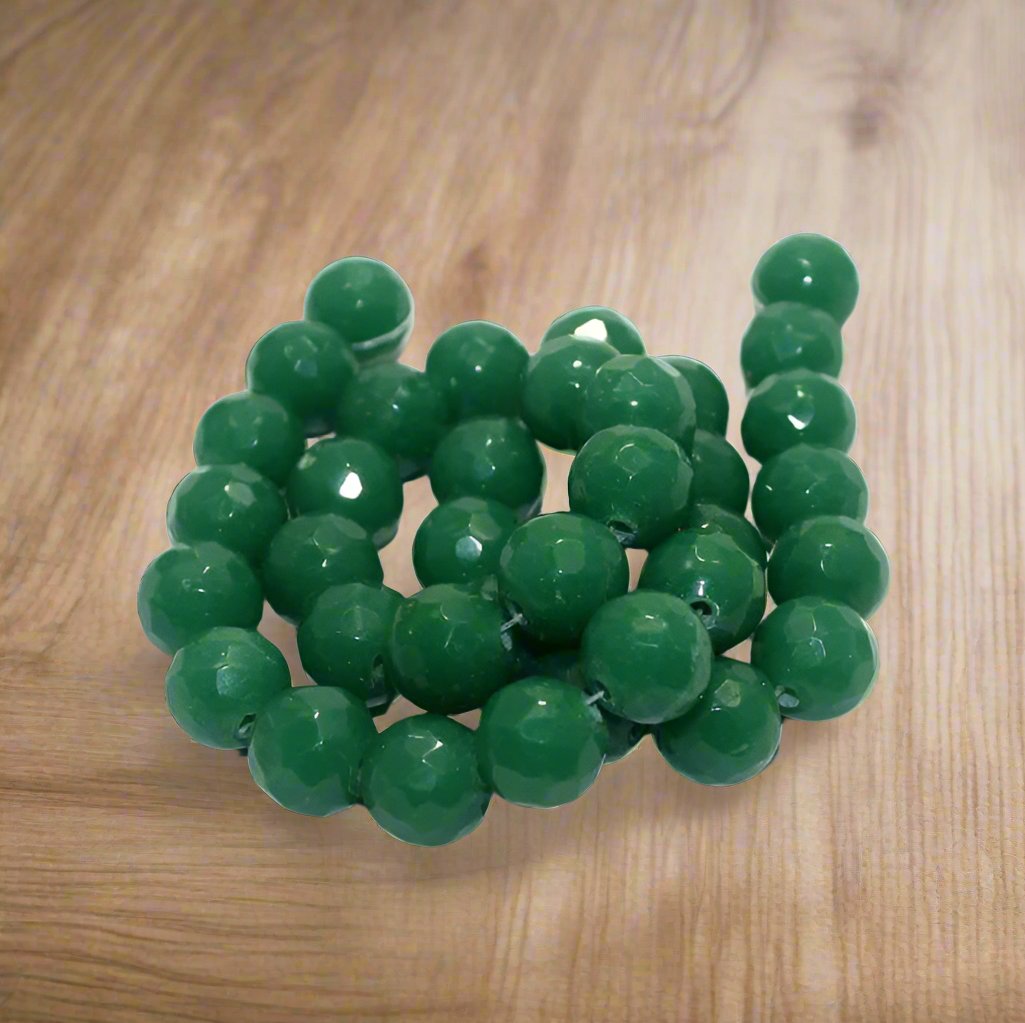 35+ Pcs, 12mm Faceted Glass Round Beads - Green / 12mm / Round